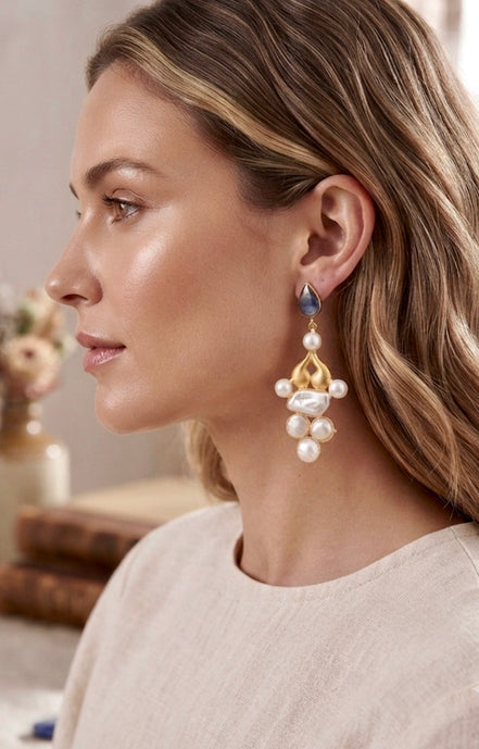 Baroque Pearl Vintage Chandelier Earrings.
