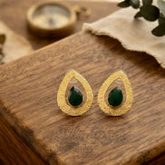 Brass Handcrafted Teardrop Green Gemstone