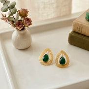 Brass Handcrafted Teardrop Green Gemstone