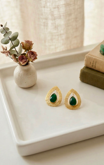 Brass Handcrafted Teardrop Green Gemstone