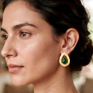 Brass Handcrafted Teardrop Green Gemstone