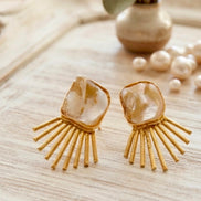 Sunburst Baroque Pearl Brass Statement Earrings