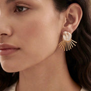 Sunburst Baroque Pearl Brass Statement Earrings