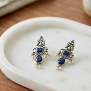 Oxidised Silver Blue Stone Pearl Drop