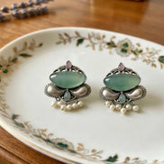 Monalisa Stone Oxidised Silver Pastel Stud Earrings.
