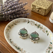 Monalisa Stone Oxidised Silver Pastel Stud Earrings.