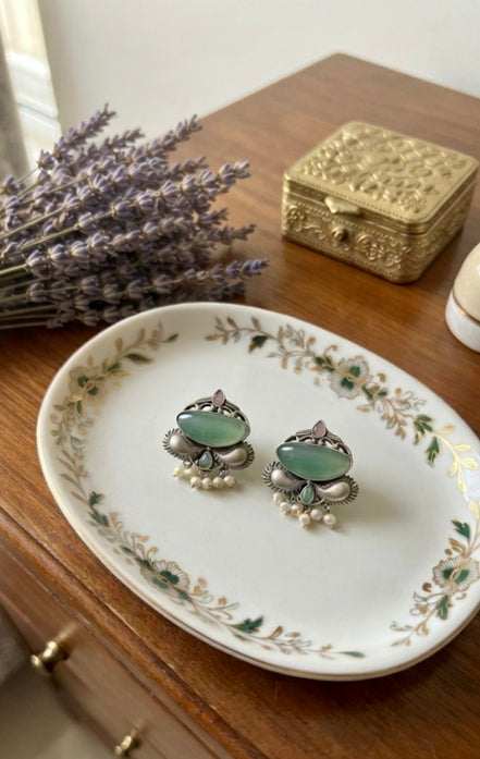 Monalisa Stone Oxidised Silver Pastel Stud Earrings.