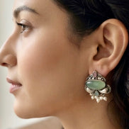 Monalisa Stone Oxidised Silver Pastel Stud Earrings.