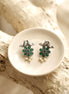 Dual Bird Green Monalisa Flower Oxidised Silver Stud