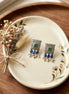Dual-Tone Stone Square Oxidised Silver Drop Earrings.