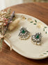 Dual Bird Green Stone Oxidised Silver Chandbali Stud Earrings.