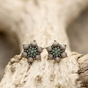 Vintage Floral Turquoise Oxidised Silver Stud Earrings