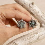 Vintage Floral Turquoise Oxidised Silver Stud Earrings