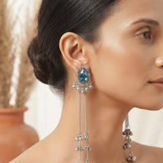 Oxidised Silver Kashmiri Earrings.