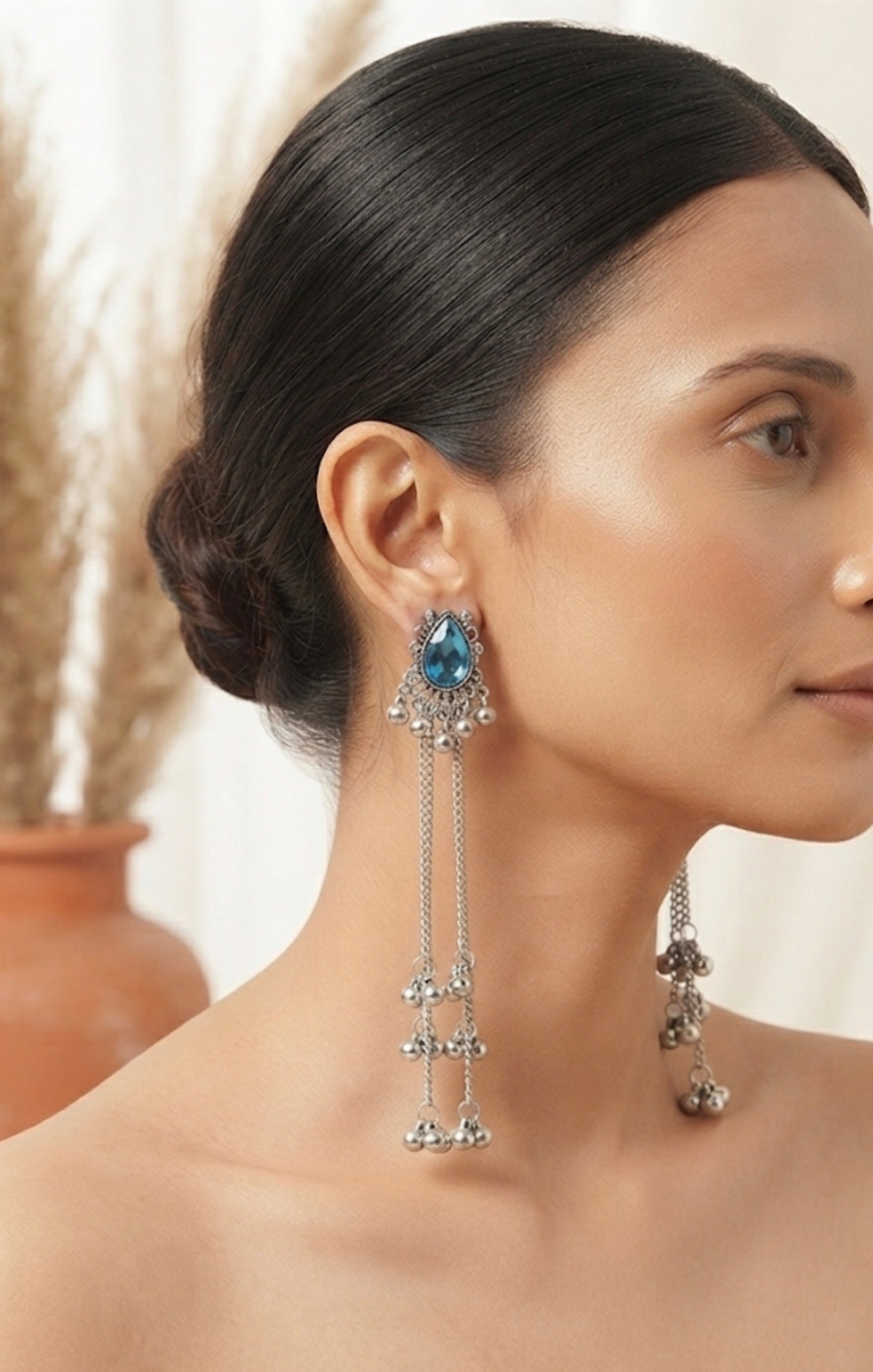 Oxidised Silver Kashmiri Earrings.