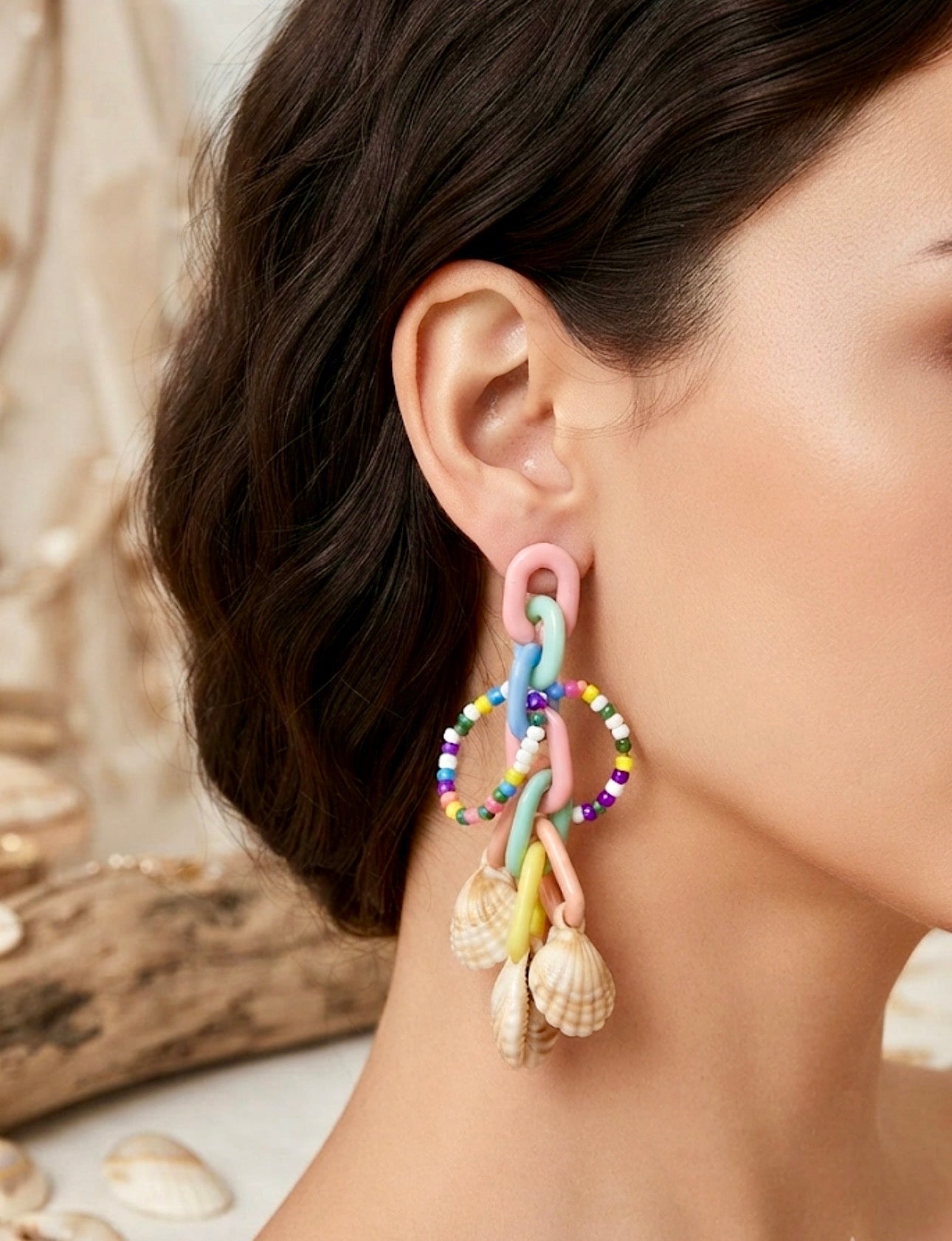 Multicolour Shell Drop Earring