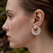 Stone-Studded Pearl Circular Studs Earrings.