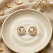 Stone-Studded Pearl Circular Studs Earrings.