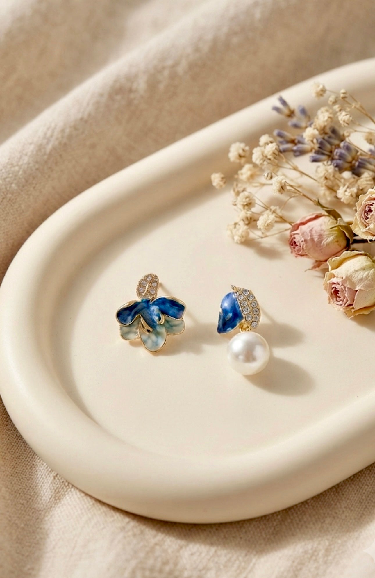 Mismatched Flower and Bud Earrings.