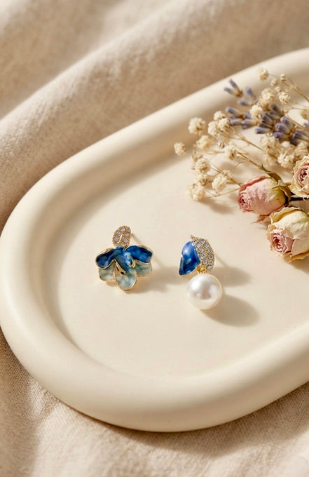 Mismatched Flower and Bud Earrings.