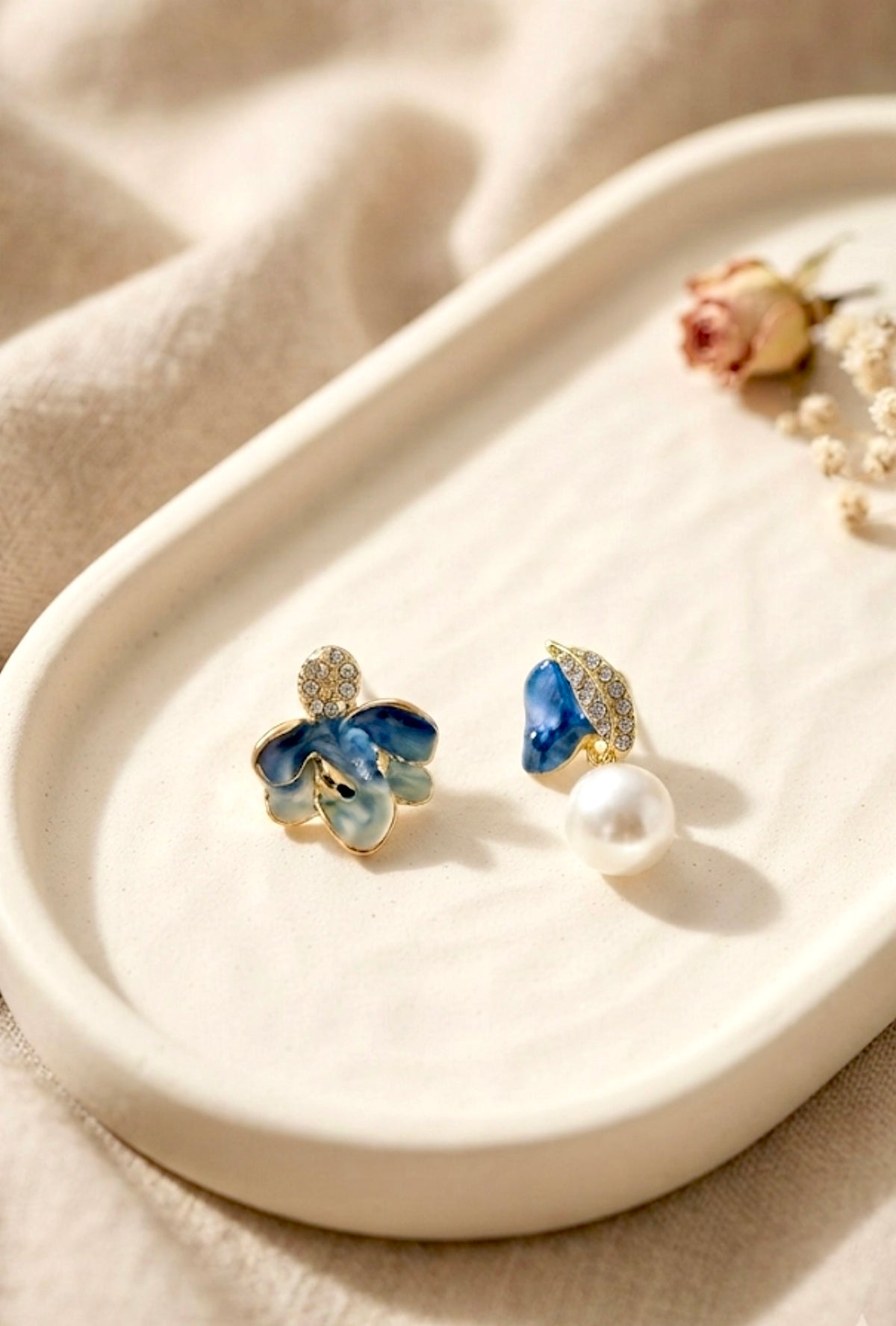 Mismatched Flower and Bud Earrings.