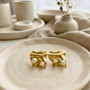 Gold Alloy Premium Molten Pearl Stud Earrings