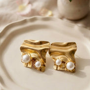 Gold Alloy Premium Molten Pearl Stud Earrings