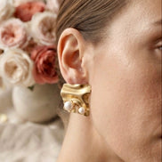 Gold Alloy Premium Molten Pearl Stud Earrings