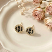 Rhinestone Studded H Letter Studs