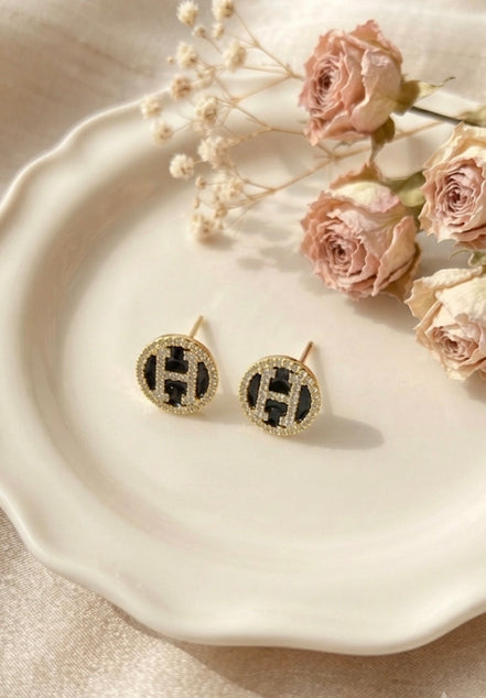 Rhinestone Studded H Letter Studs