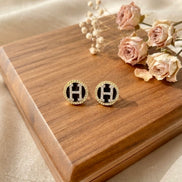 Rhinestone Studded H Letter Studs