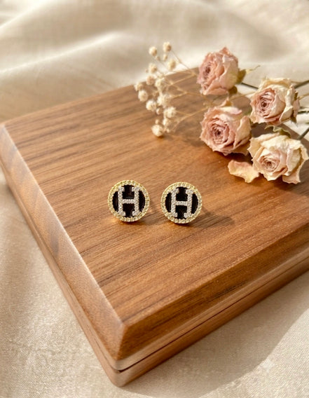 Rhinestone Studded H Letter Studs