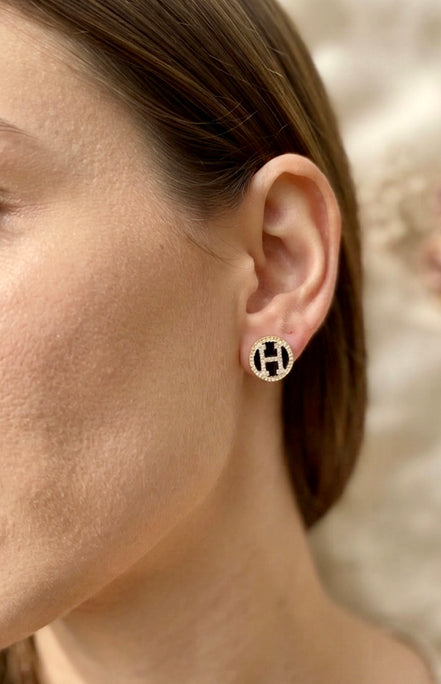 Rhinestone Studded H Letter Studs