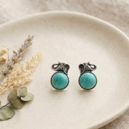 Antique Silver Elephant Motif Turquoise Stone Stud