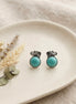 Antique Silver Elephant Motif Turquoise Stone Stud