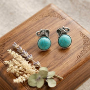 Antique Silver Elephant Motif Turquoise Stone Stud