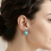 Antique Silver Elephant Motif Turquoise Stone Stud